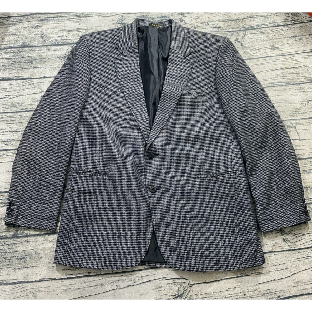 Circle S Mens 42 Blazer Sport Coat Western Houndstooth Silk Wool Blend Vtg 80s